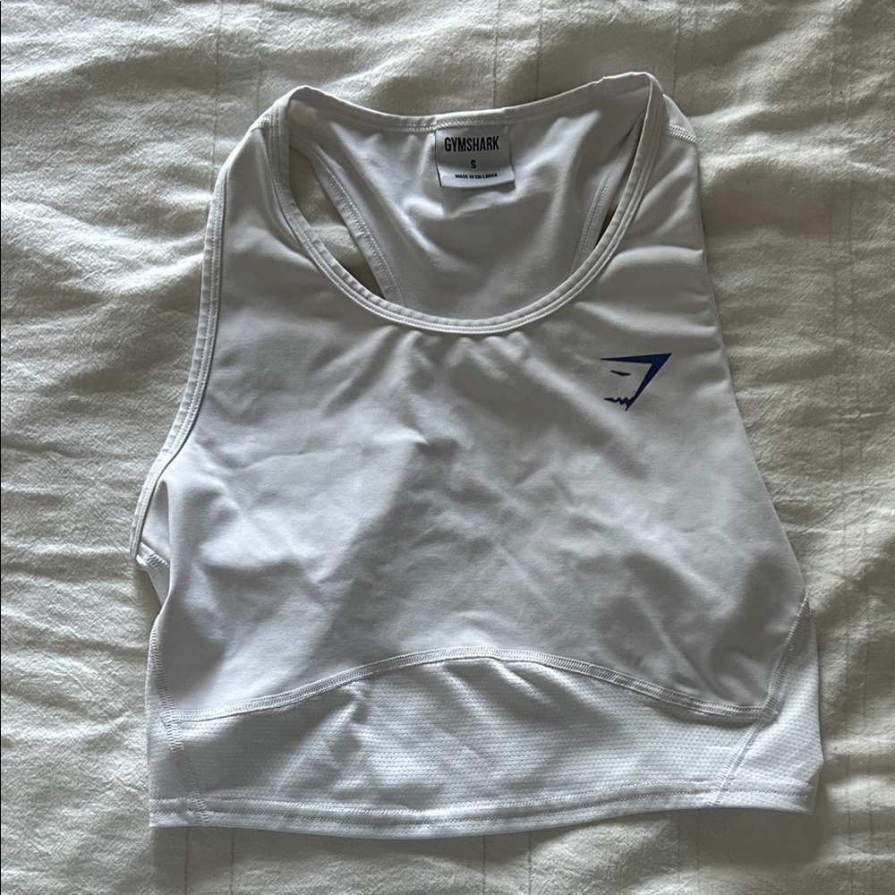 Gymshark Women's White Tank Top with Blue Logo